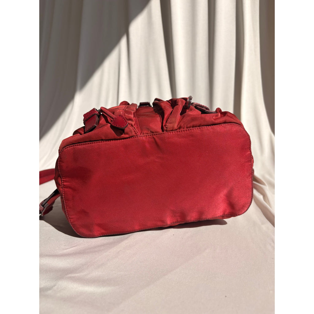 Vintage Prada Red Tessuto Vela Nylon Drawstring Backpack