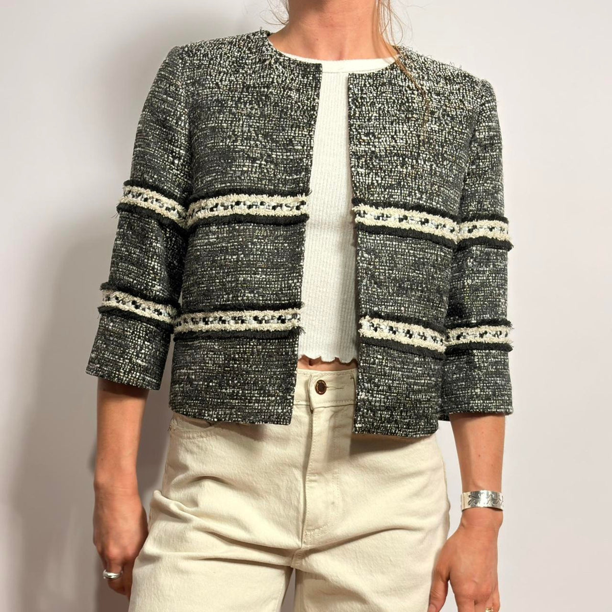 Ellen Tracy Black & White Tweed Jacket - Size 6 (Fits Small)