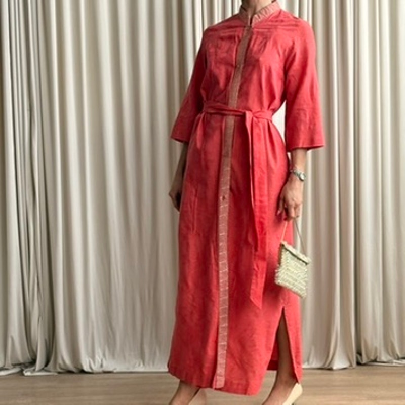Julius Lonseheiy Coral Maxi Tunic - Floral, Gold Trim, 3/4 Sleeve, Fits M