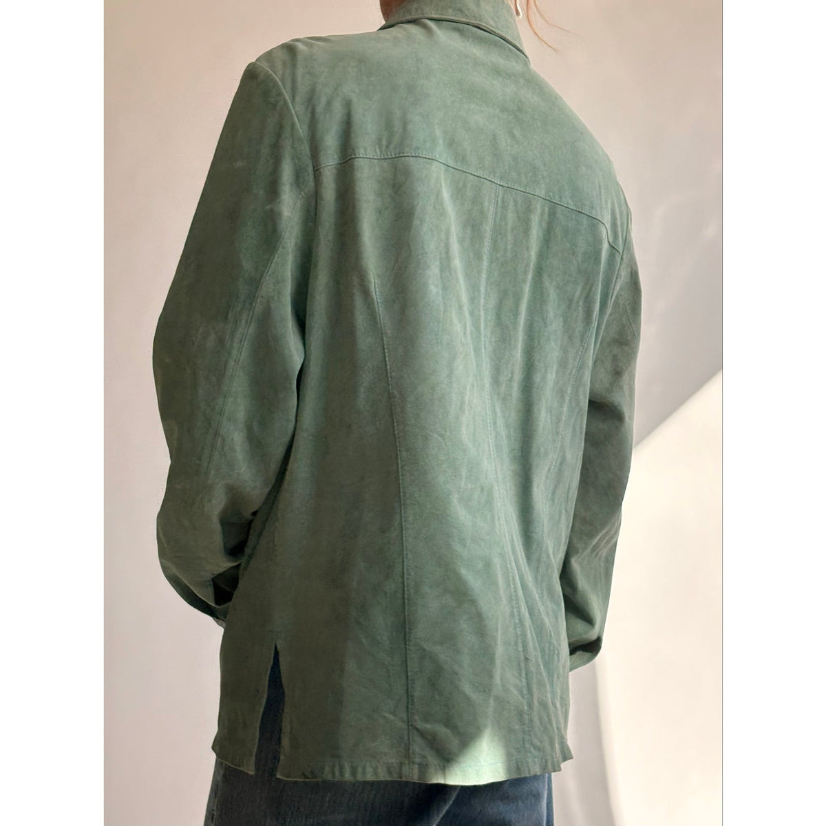 Bernardo Sea Foam Green Suede Button-Down Shirt/Jacket