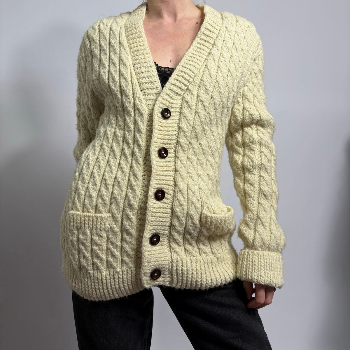 Fisherman's Cable Knit Cardigan - Cream