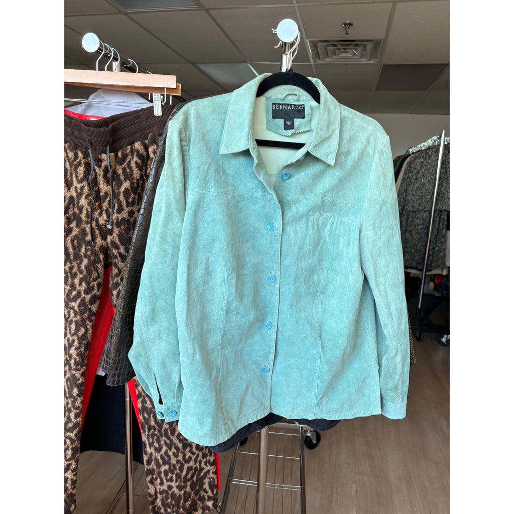 Bernardo Sea Foam Green Suede Button-Down Shirt/Jacket