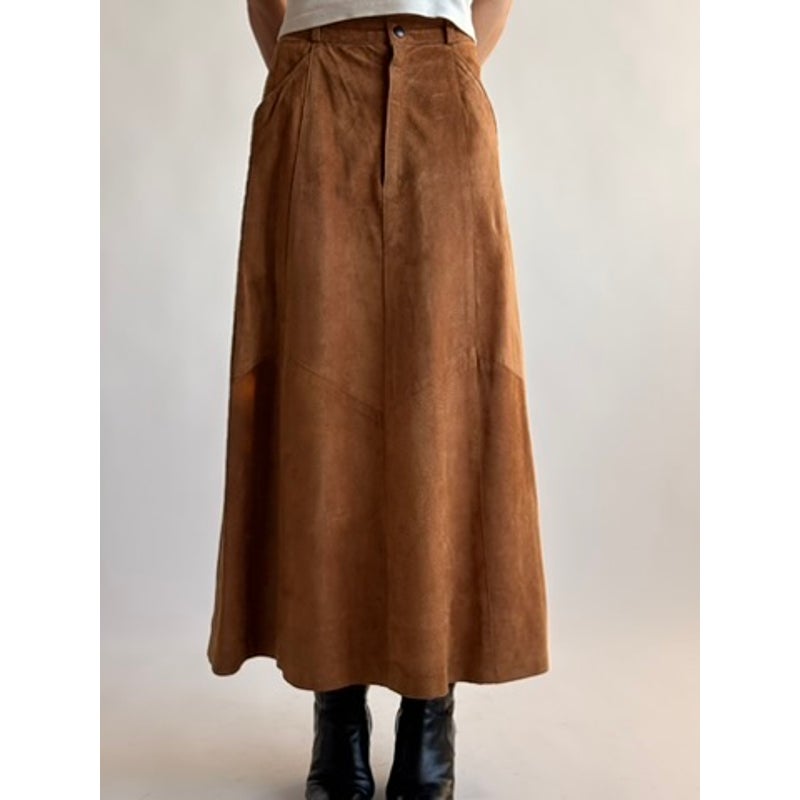Vintage Bergdorf Goodman Light Brown Suede A-Line Maxi Skirt