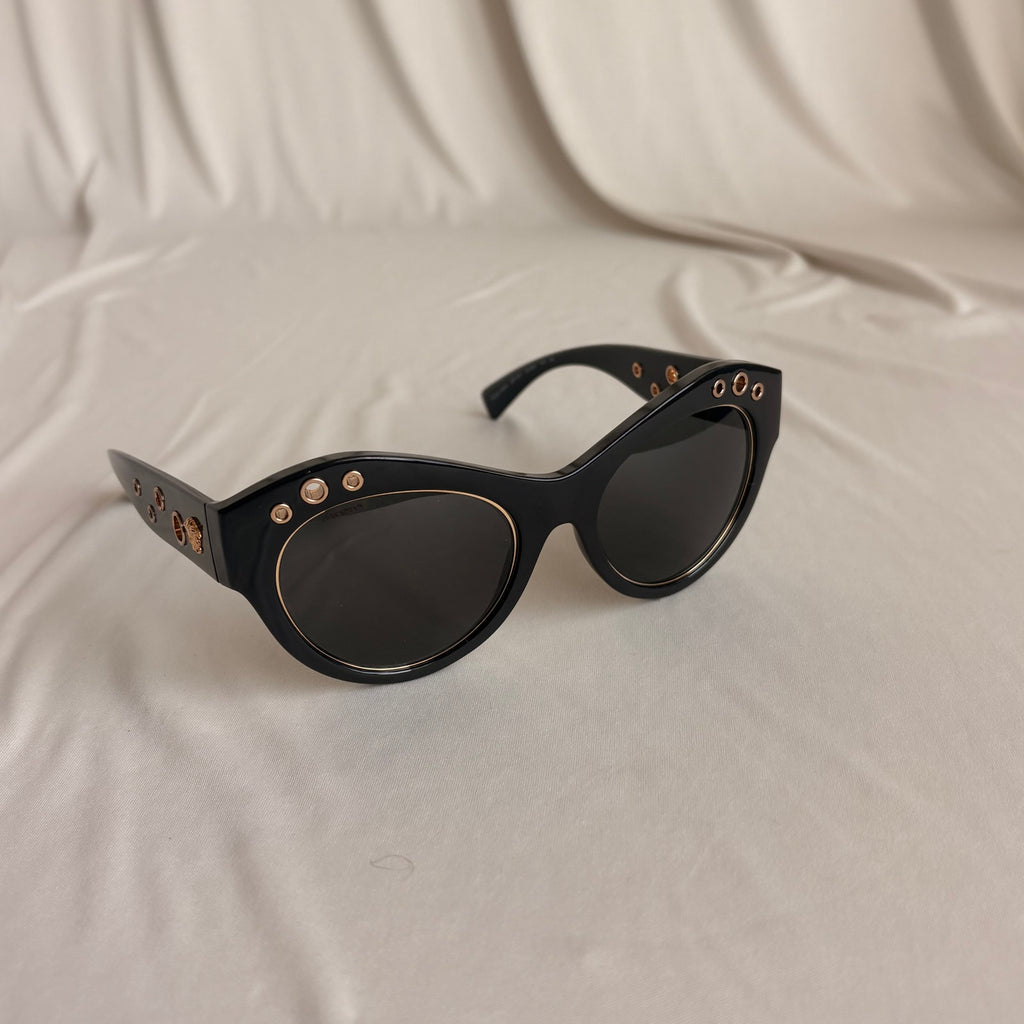 Versace Rock Ring Cat-Eye Sunglasses - VE4320, Black, Brand New