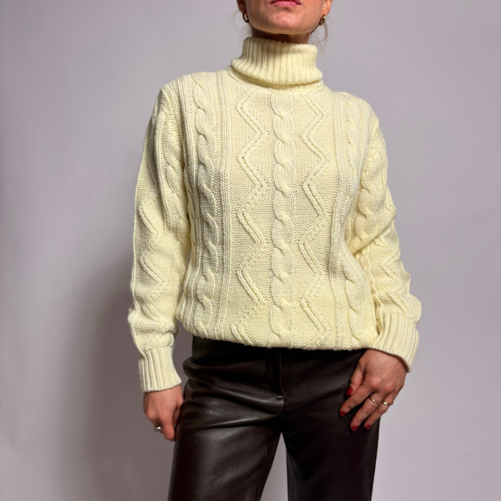 Vintage On Cue Cable Knit Turtleneck Sweater - Size Large