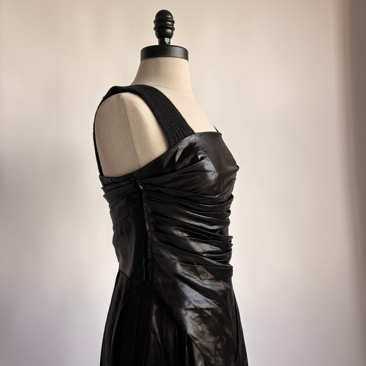 Prada Black Draped Tech Satin A-Line Cocktail Dress - SS 2006