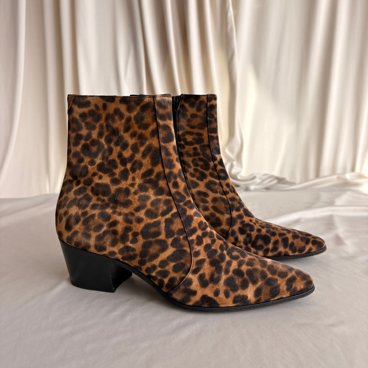 Saint Laurent Vassili 60 Leopard Suede Ankle Boots - Pointed Toe, EU 37 / US 7
