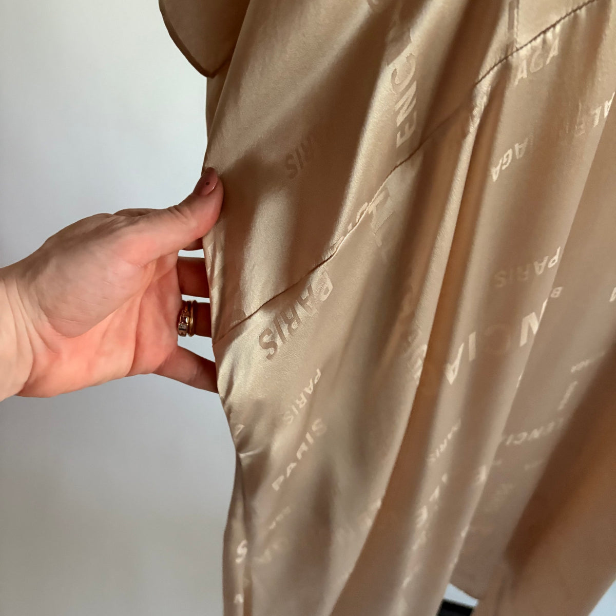 Vintage Balenciaga Champagne Beige Silk Jacquard Logo Midi Dress