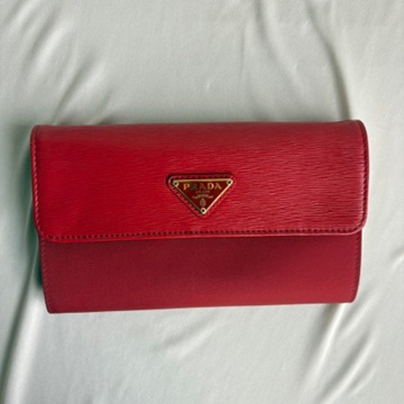 Prada Vitello & Fabric Move Red Crossbody Wallet