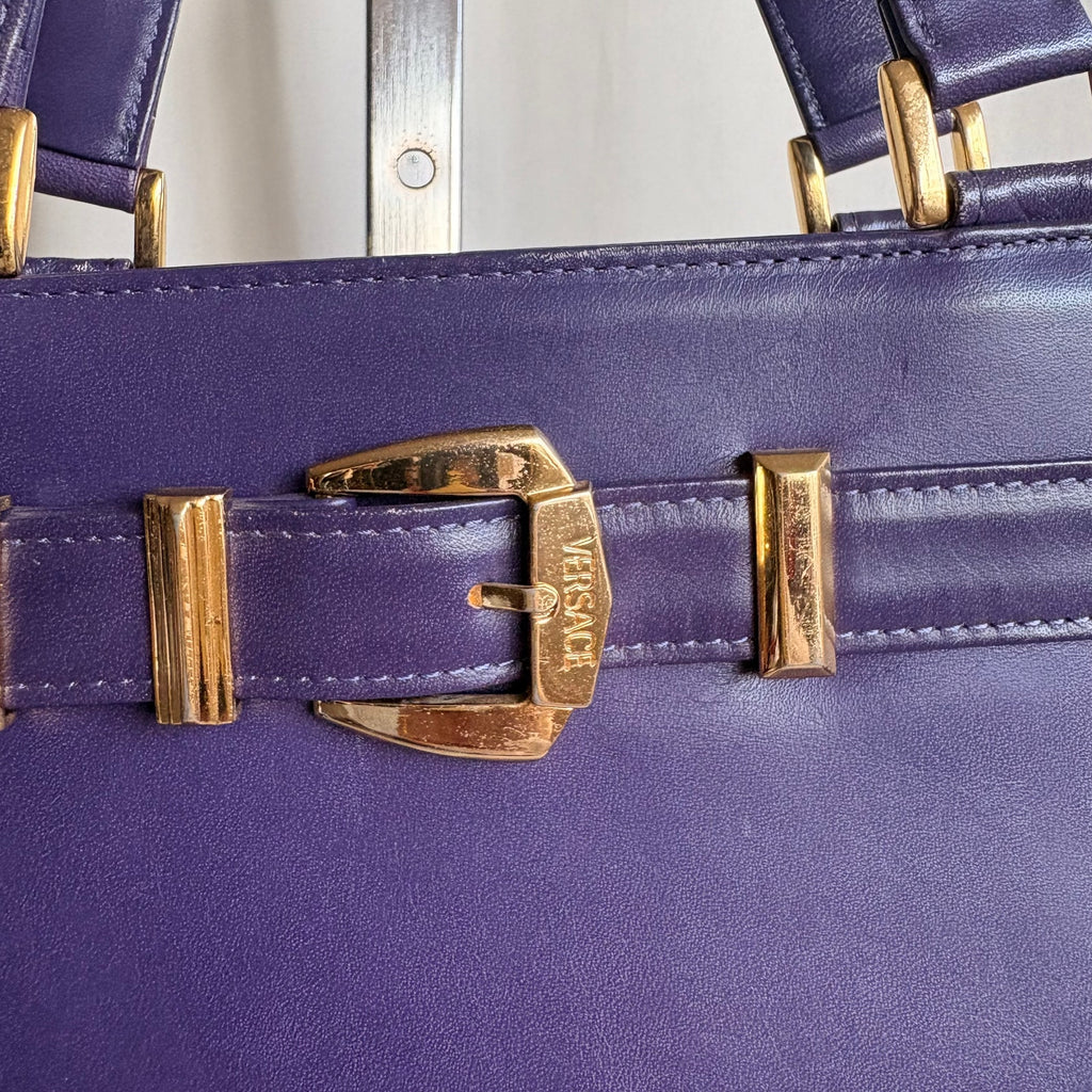 Vintage Gianni Versace Signature Buckle Purple Leather Handbag