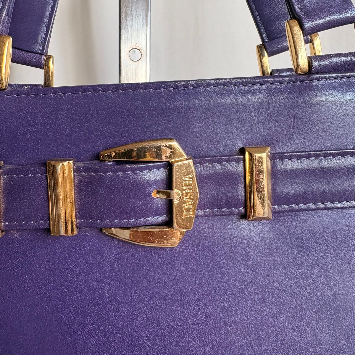 Vintage Gianni Versace Signature Buckle Purple Leather Handbag