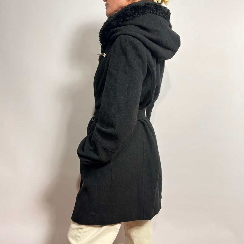 Calvin Klein Black Belted Coat - Large (Fits Medium)