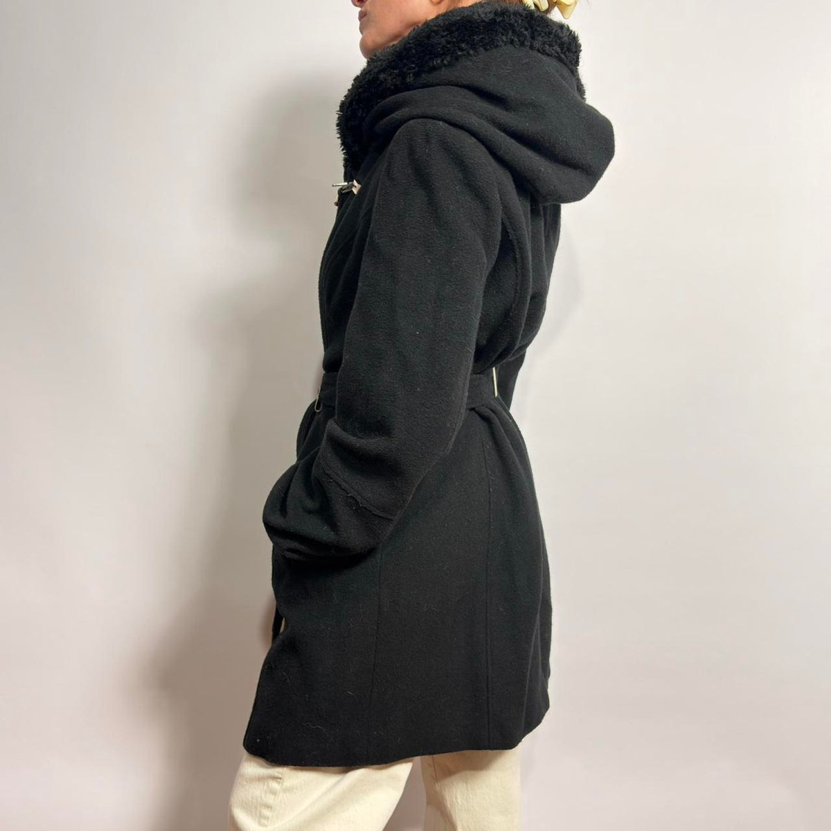 Calvin Klein Black Belted Coat - Large (Fits Medium)