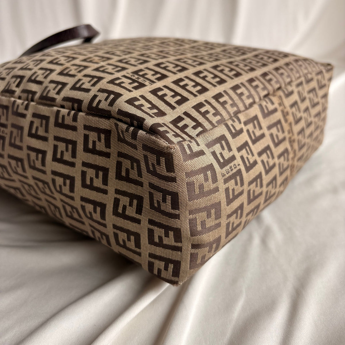 Vintage Fendi Zucchino Canvas Roll Tote w/ Baby Pouch - Tan & Brown