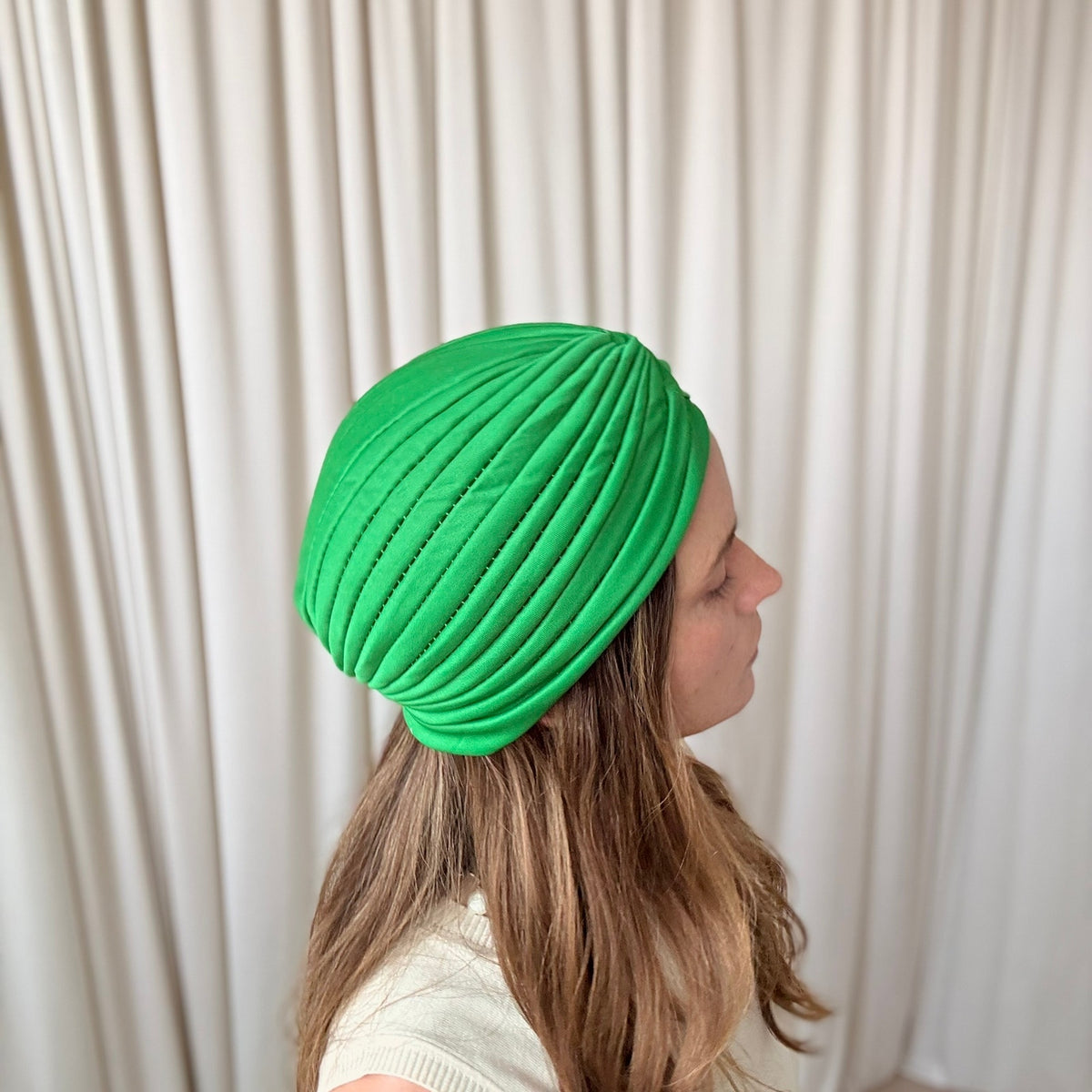 Green Pleated Turban Headband - Vibrant, Vintage