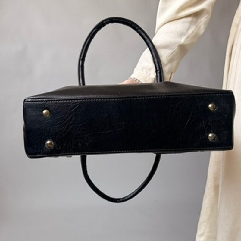 Vintage Ambassador Black Leather Bag - Gold Hardware, 90s