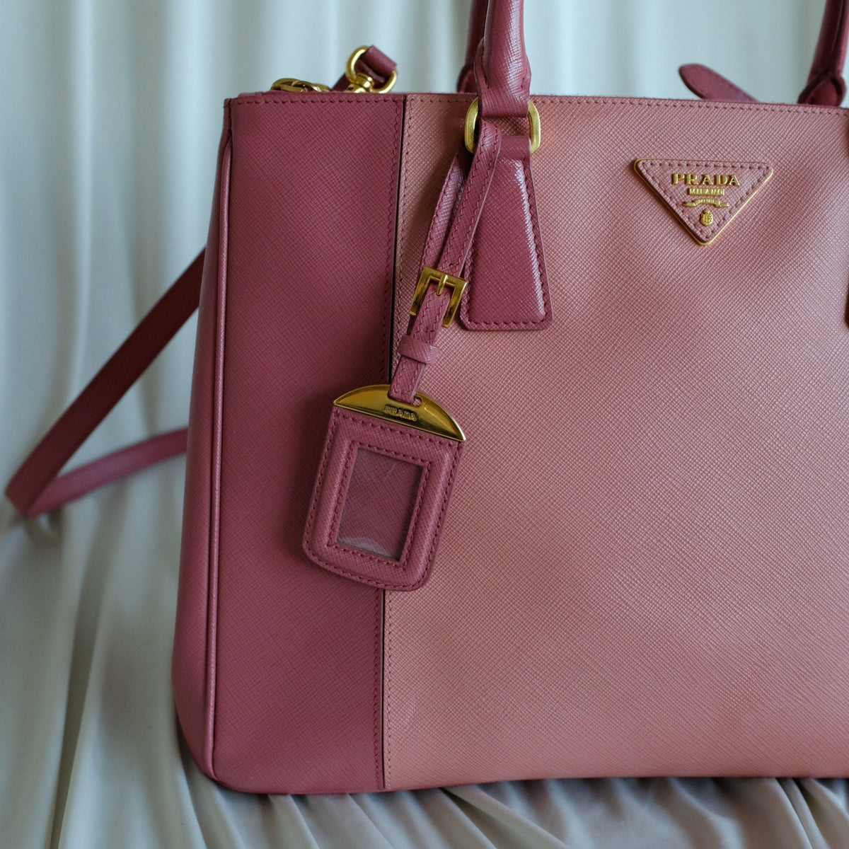 Authentic Prada Galleria Tote Saffiano Lux Leather Bi-Color Pink Double-Zip COA