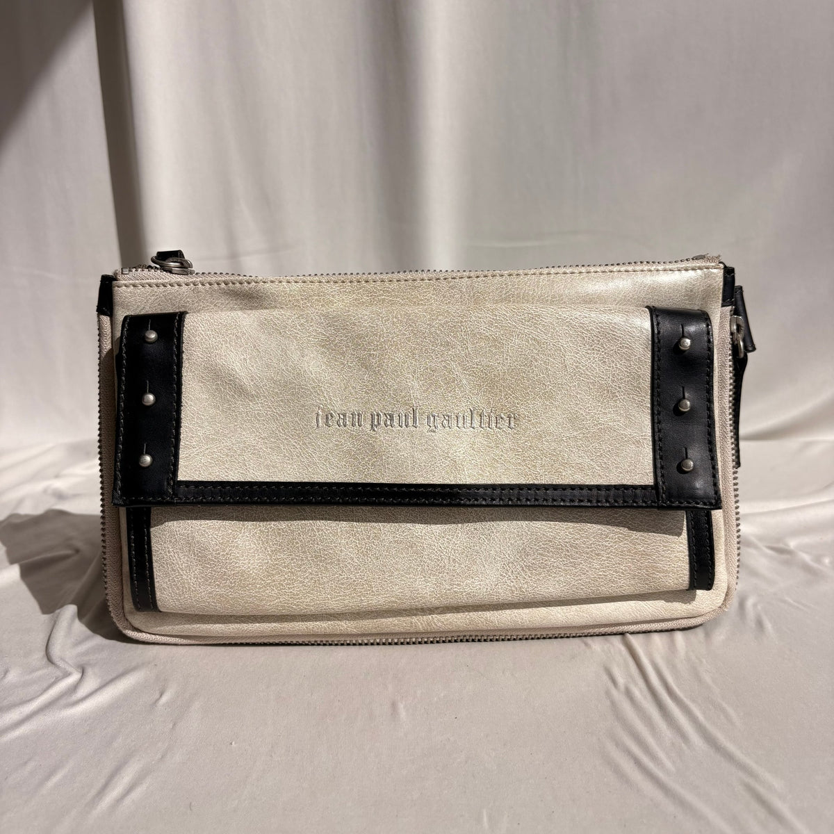 Vintage Jean Paul Gaultier Cream & Black Studded Belted Crossbody Bag