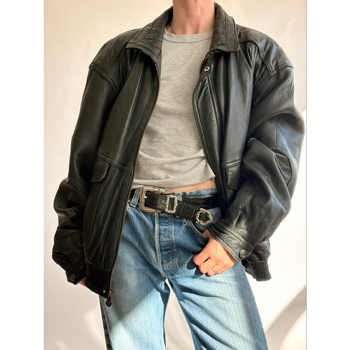 Vintage 1980s Members Only Black Leather Bomber Jacket