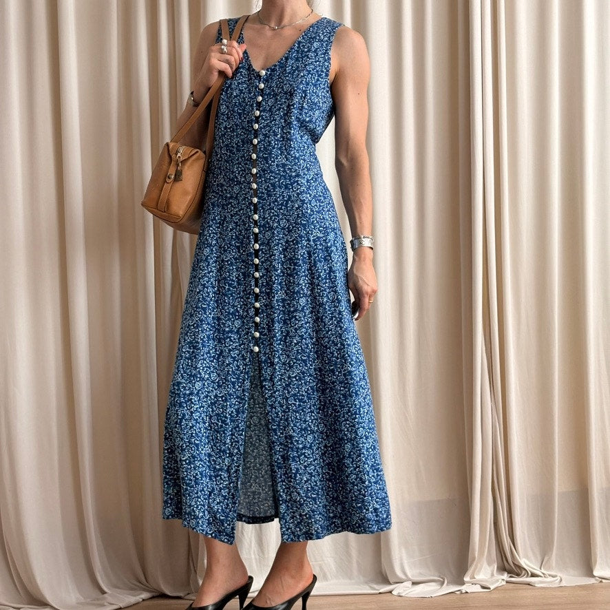Fashion Bug Blue Daisy Floral Dress - 90s - Size 14P (Fits S)