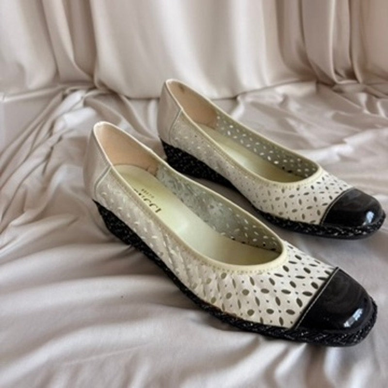 Sesto Meucci White Wedge Flats - Eyelet Cutouts, Made in Italy, Size 7