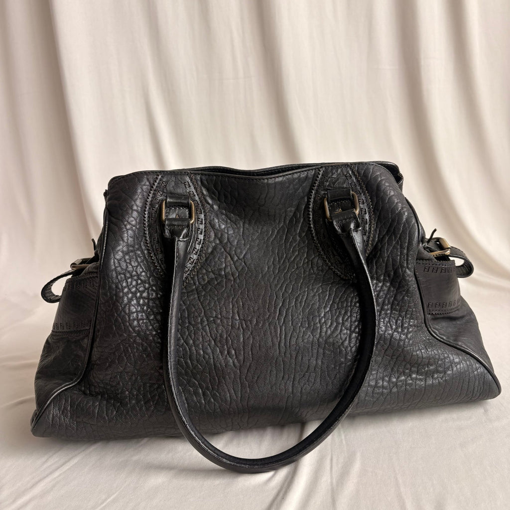 Fendi Black "Etnico Du Jour" Pebbled Calf Leather Handbag