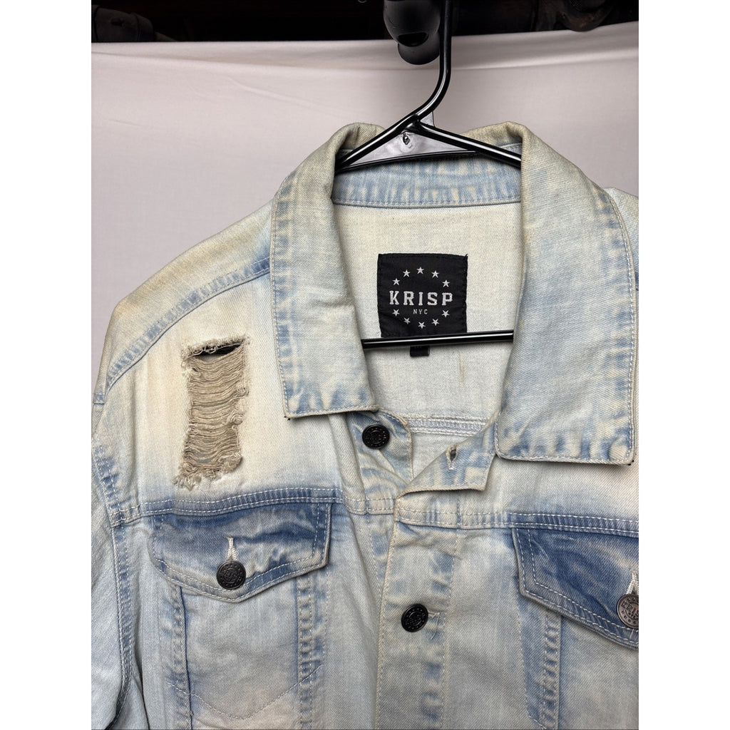 Krisp NYC Men’s Light Wash Distressed Denim Jacket | Size M