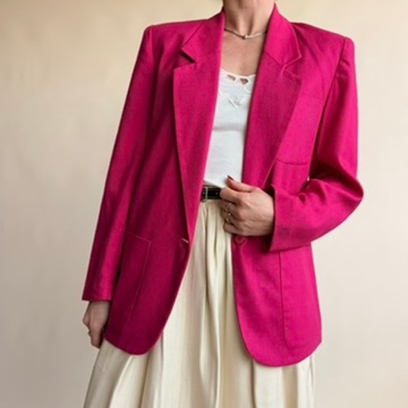 Lloyd Williams Fuchsia Blazer - Padded Shoulders, Single Button, 80s Office Siren, Size 4