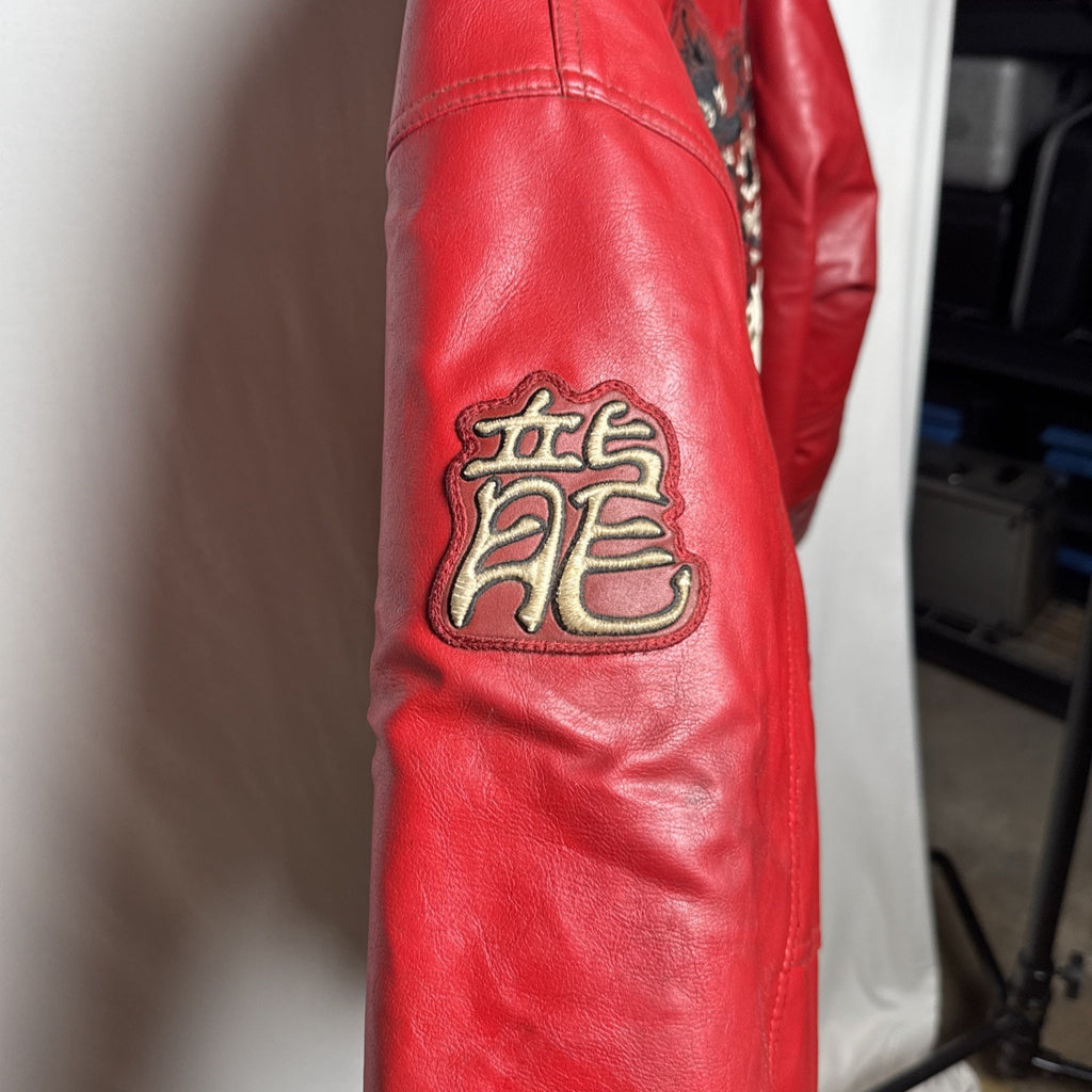 Vintage Barcode Moto Leather Jacket Mens XL Oriental Dragons