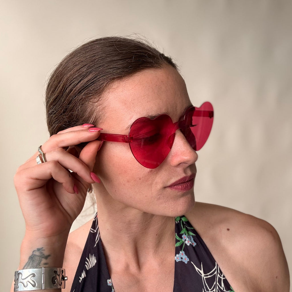 Pink Heart-Shaped Sunglasses - Plastic, Y2K Style
