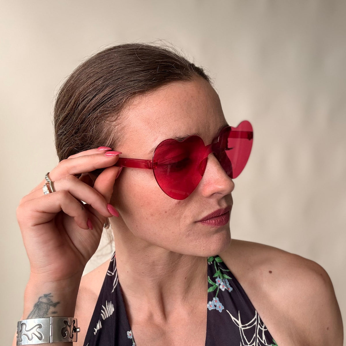 Pink Heart-Shaped Sunglasses - Plastic, Y2K Style