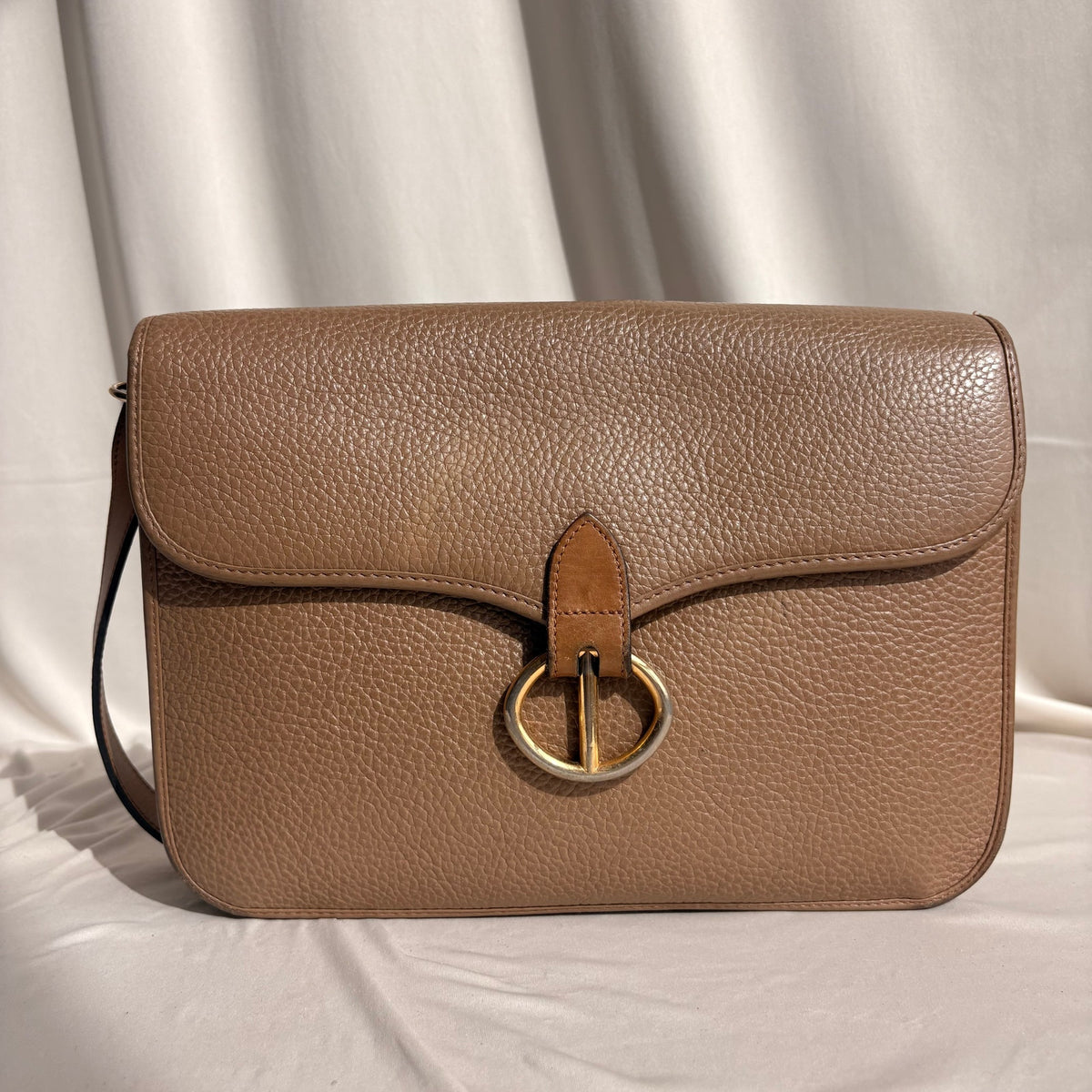 Vintage Christian Dior Oval Buckle Tan Leather Shoulder Bag