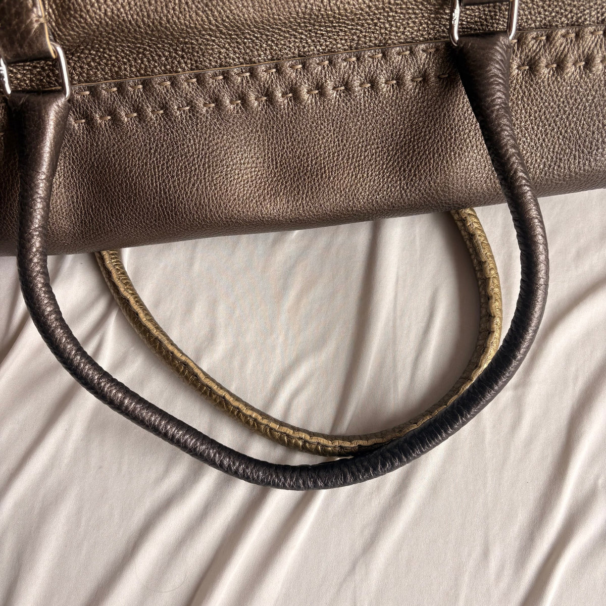 Fendi Selleria "Linda" Metallic Bronze/Pewter Leather Bag - 2006 Collection