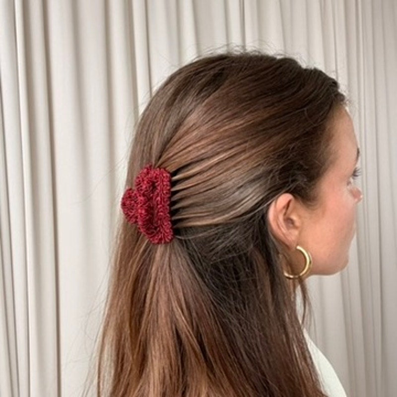 Maroon Lace Claw Clip - Vintage, Small, 3"