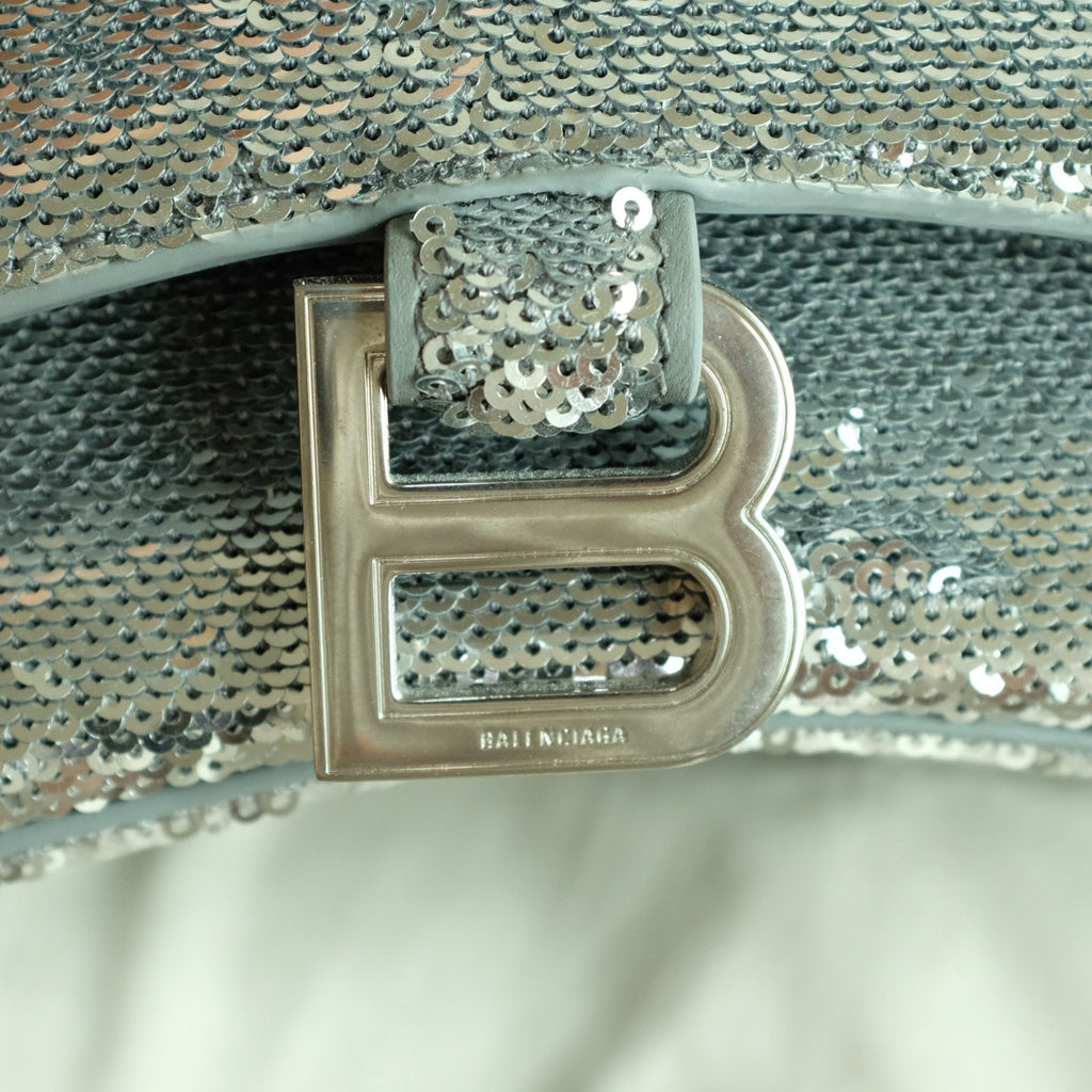 Balenciaga Hourglass Mini Sequin Bag - Silver, Calf Leather, NWT