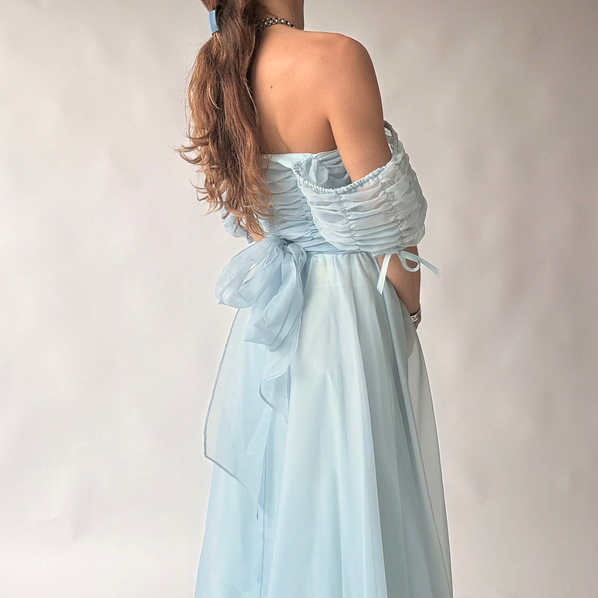 Roberta of California Vintage Powder Blue Ruched Off-Shoulder Gown