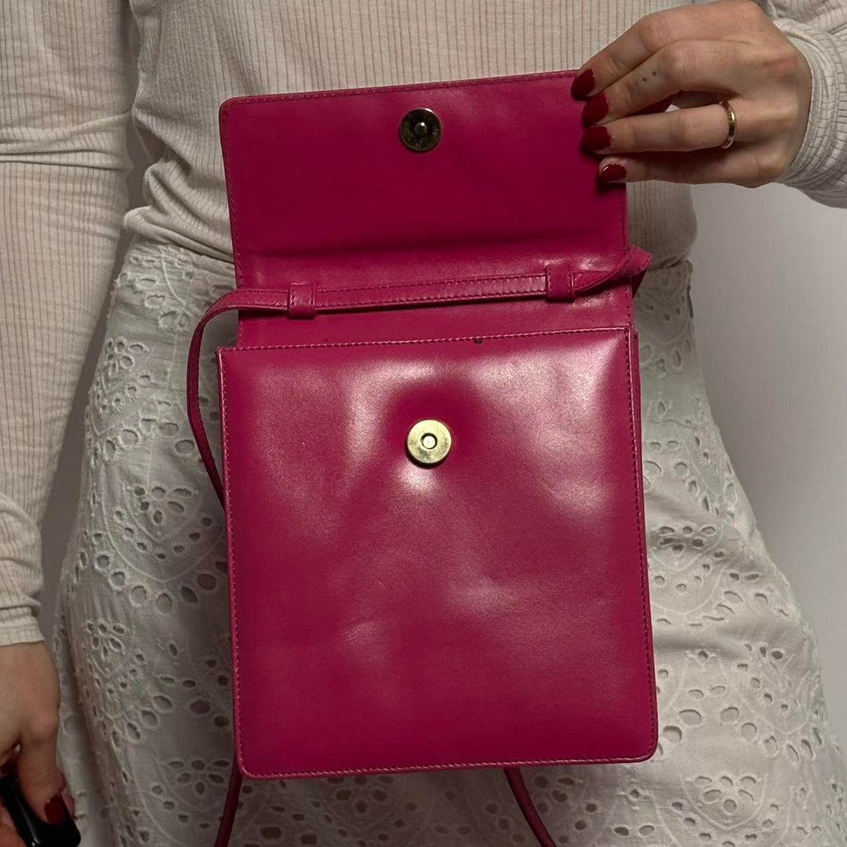 Hot Pink Faux Leather Rectangular Purse