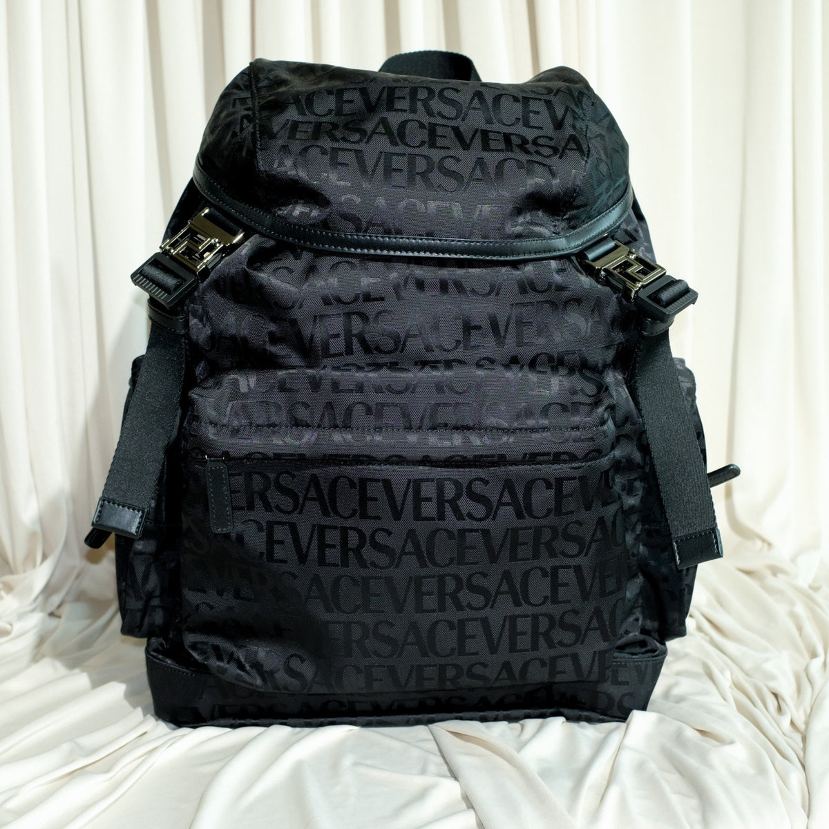 Versace Allover Neo Nylon Backpack Black NWT