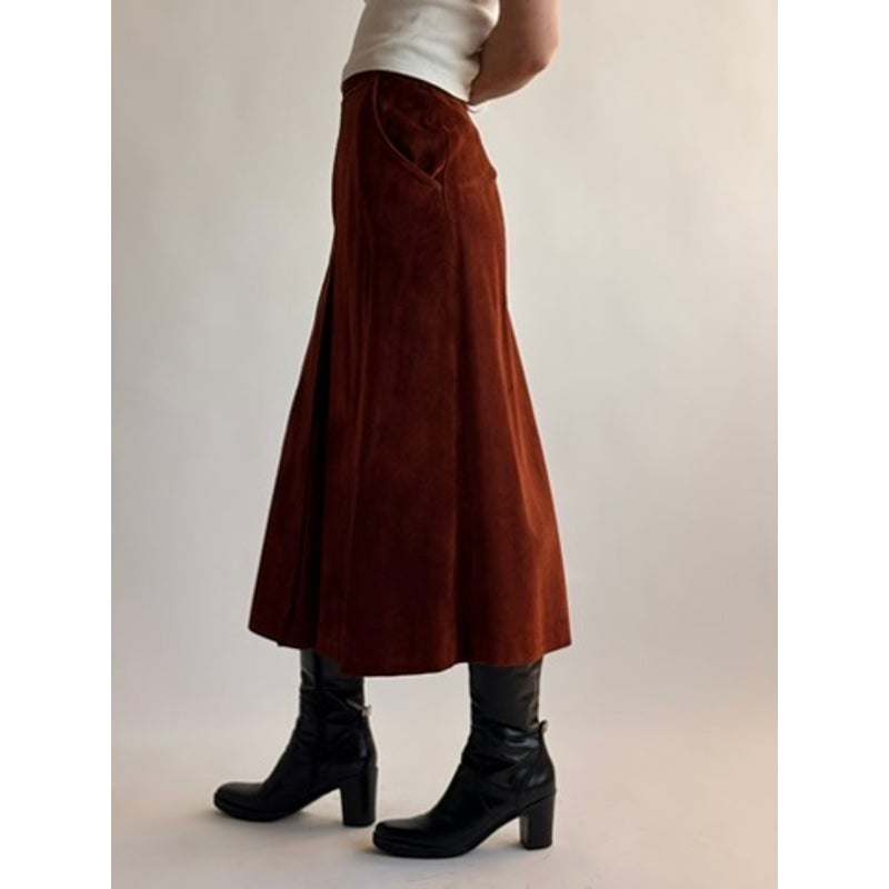 Vintage Burnt Orange Genuine Suede Midi Skirt