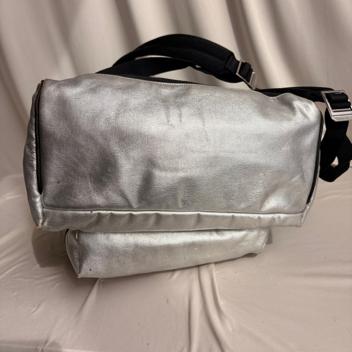 Saint Laurent Silver Metallic Leather City Backpack, 2017
