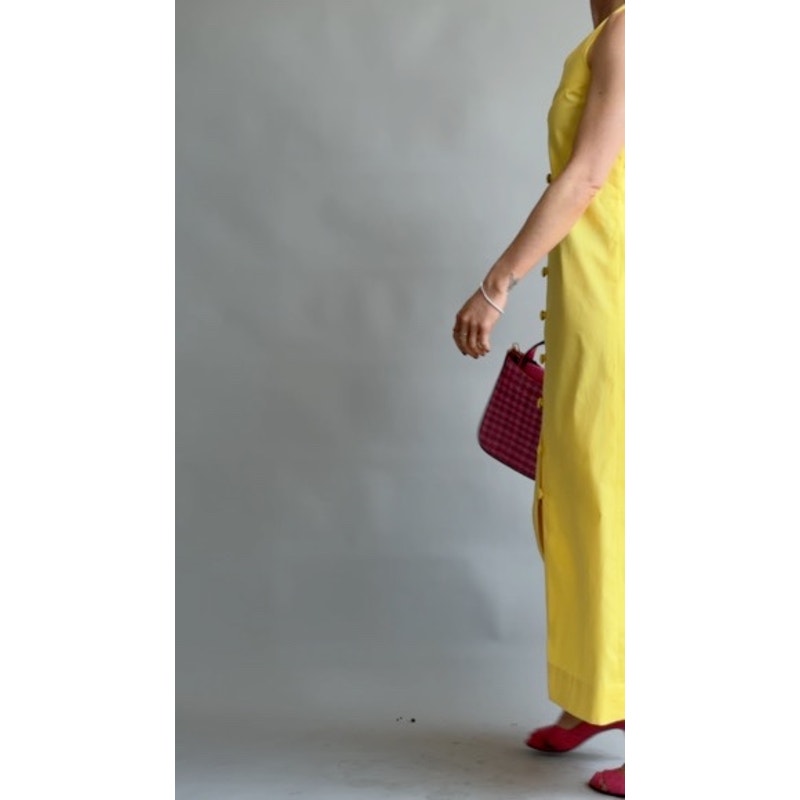 Jamaica Dowry Vintage 70s Yellow Maxi Dress - Hand Embroidered Donkey - Small