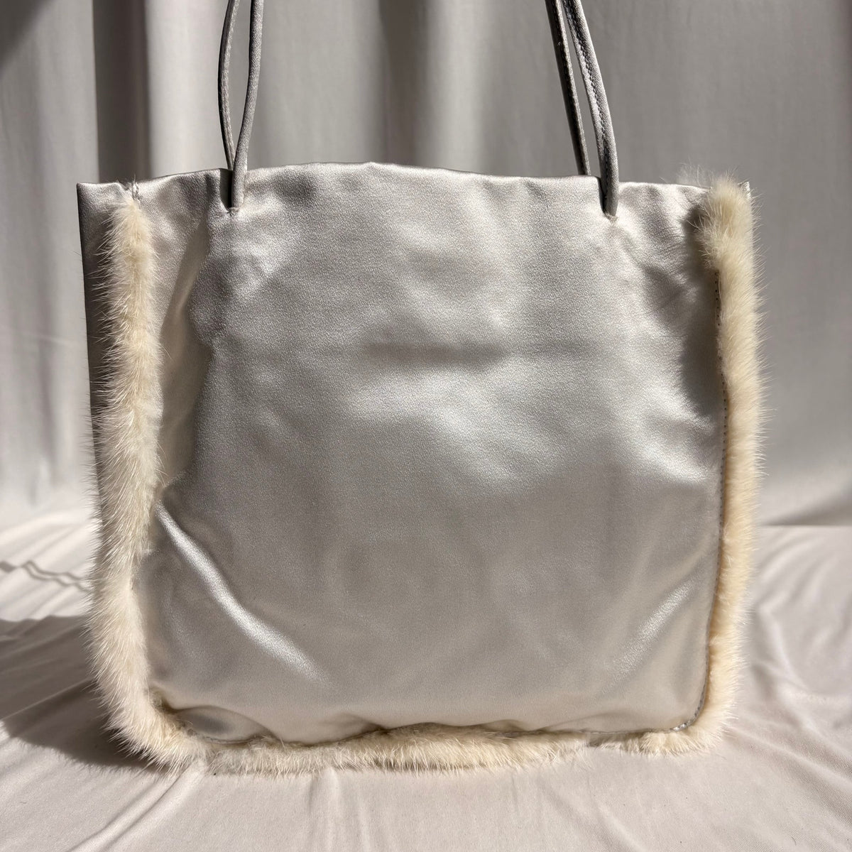 Vintage Prada Raso Cream Satin & Silk Tote - Mink Fur Trim