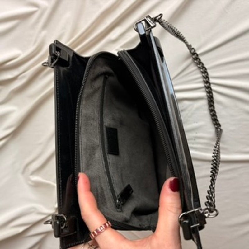 Vintage Gucci Tom Ford Era Black Patent Leather Chain Tote