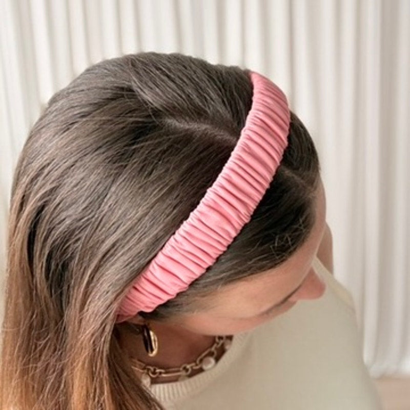 Pink Ruched Faux Leather Headband - Retro, Light Pink