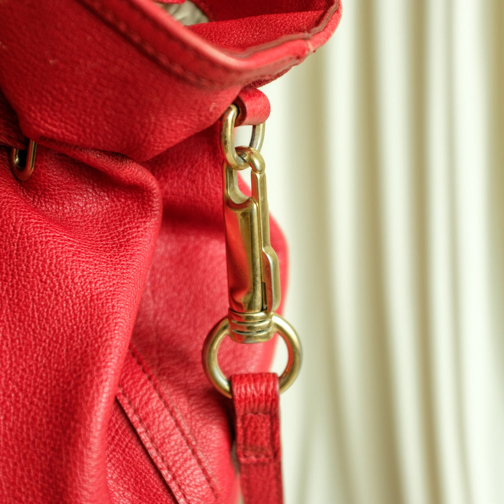 Burberry Red Leather Hobo - Gold Hardware, Crossbody, Made in Italy