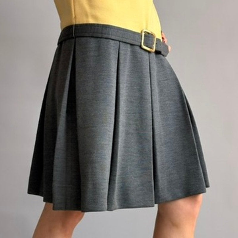 Vintage 60s Union-Made Mustard & Grey Drop Waist Wool Dress