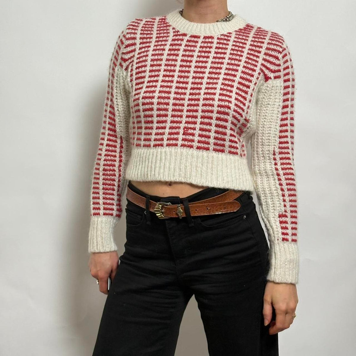 Cooperative Red Geometric Crop Sweater - XS