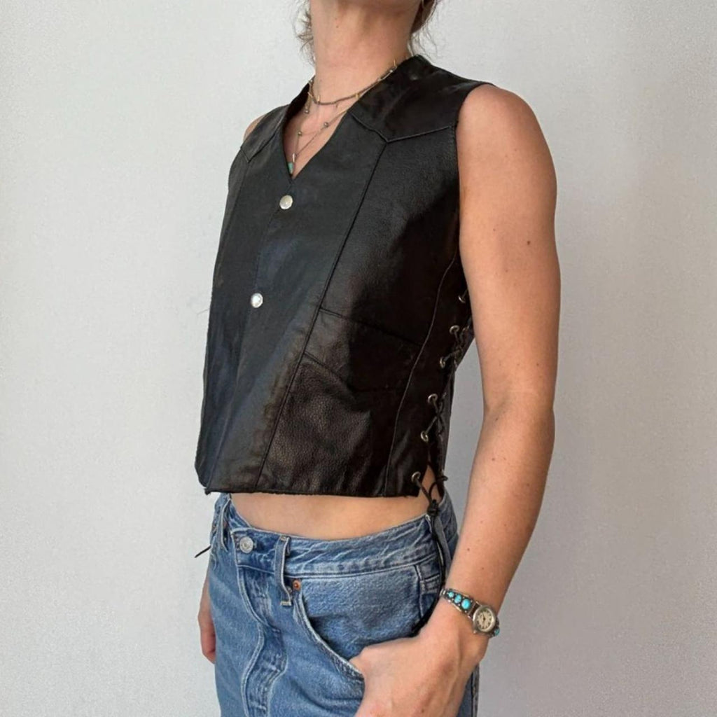 Vintage Zony Inc. Black Leather Motercycle Vest