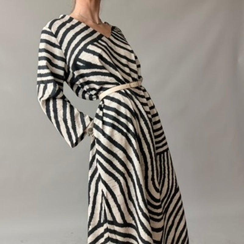 Vintage Zebra Print Maxi Dress