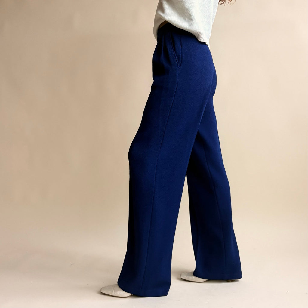 St. John Navy Blue Pleated Trousers - Santana Knit, High Waisted, Size 4